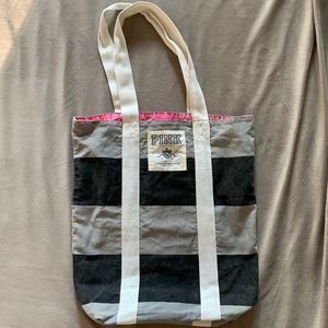 VS PINK - Canvas tote bag - Grey & Black stripe